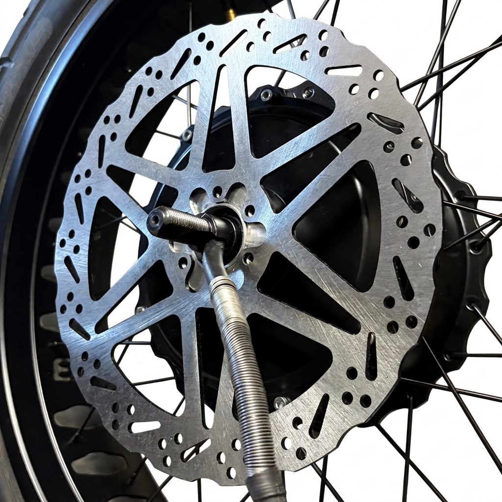 Ultra Bee brake rotor installed on wheel with white background