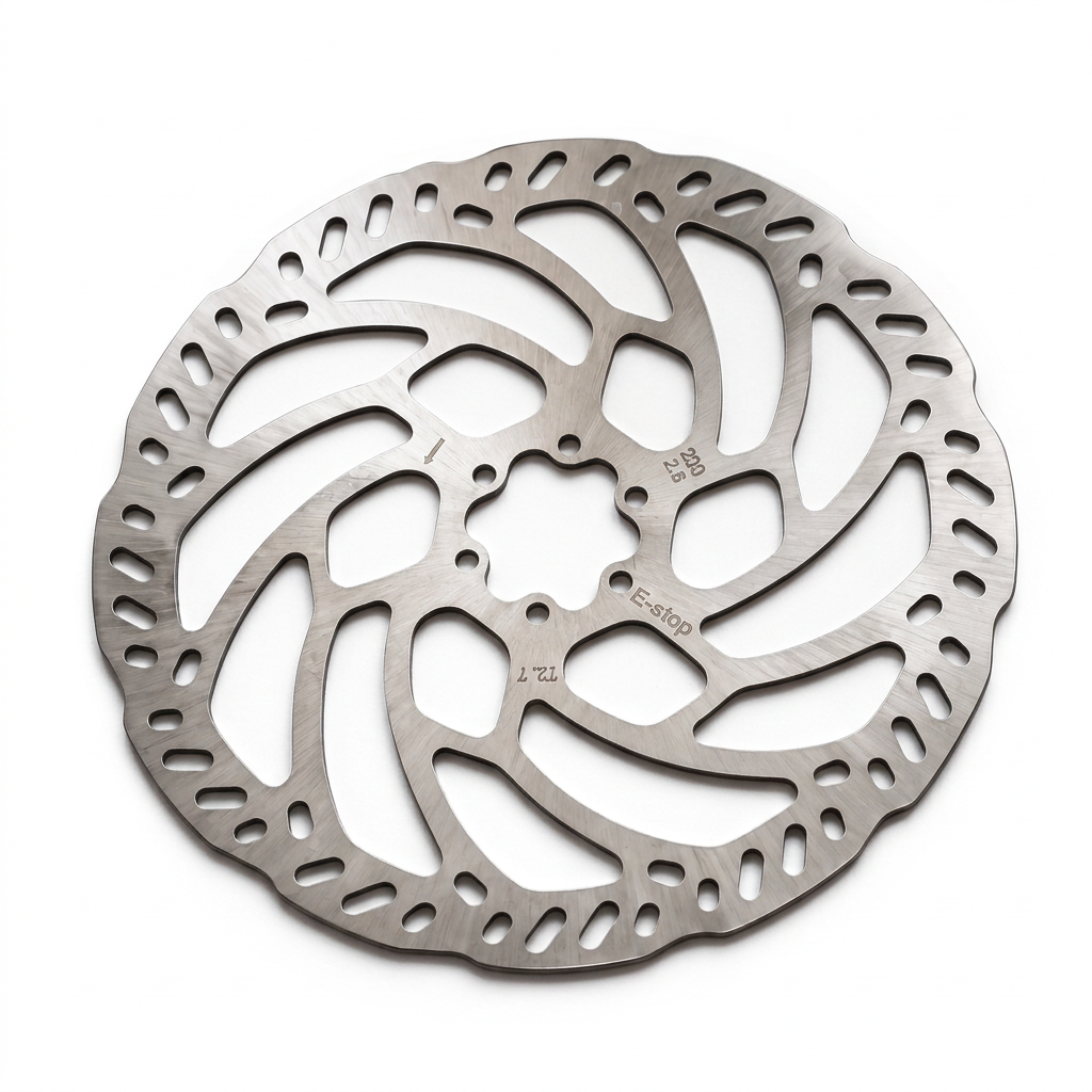 E-Stop 01 220mm brake rotor on white background